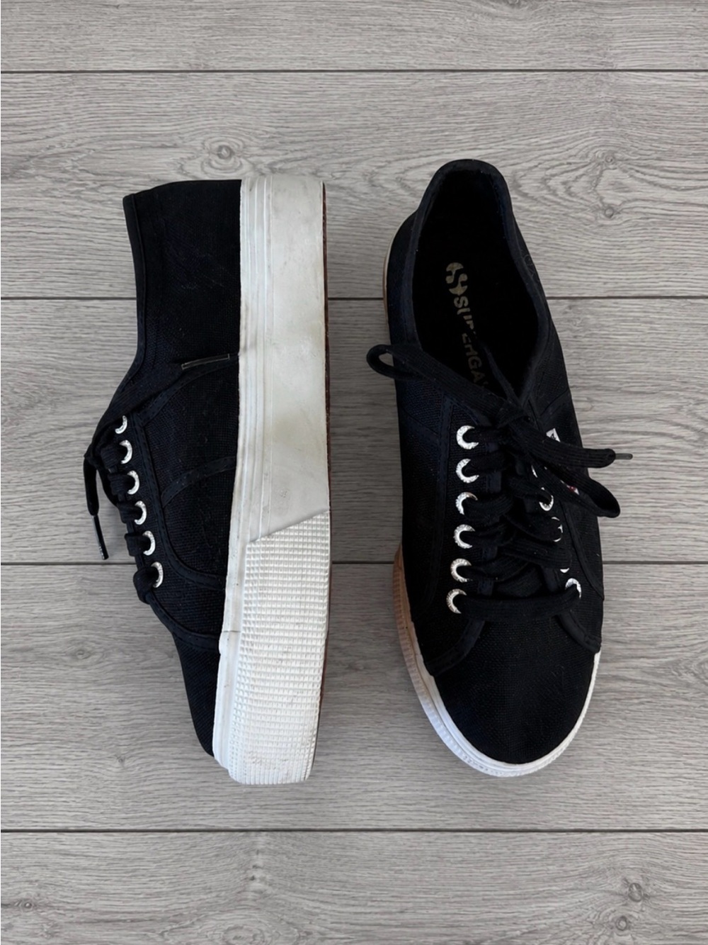 Superga 2790 Platform Canvas Sneakers Black White Size 9.5 - Picture 3 of 6